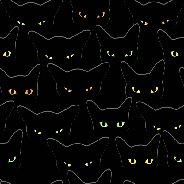 Beaucoup Chats Noirs Regardent Avec Des Yeux Brillants Motif Vectoriel — Image vectorielle