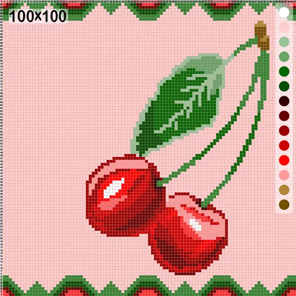 Cherry Pattern Cross Stitch Knitting — Stock Vector