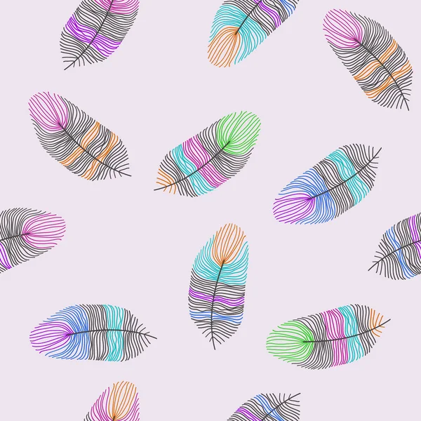 Plumas Dibujos Animados Color Sobre Fondo Claro Patrón Vectores Sin — Vector de stock