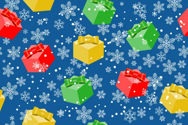 Patrón Sin Costuras Navidad Con Cajas Regalo Copos Nieve — Vector de stock