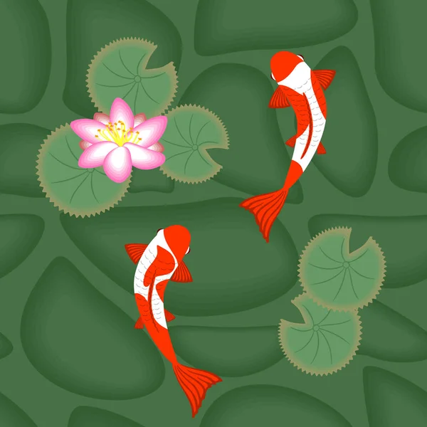 Par Peces Koi Rojos Blancos Estanque Patrón Sin Costuras — Archivo Imágenes Vectoriales