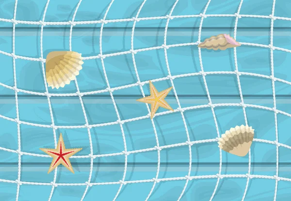 Conchas Estrellas Mar Red Pesca Patrón Sin Costura — Archivo Imágenes Vectoriales