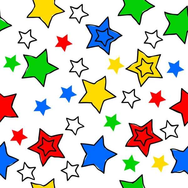 Bunte Sterne Auf Weißem Hintergrund Nahtloses Vektormuster — Stockvektor