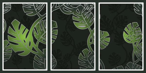 Monstera Blätter Nacht Tropenwald Wandkunst Vektor Set Für Wandkunst Poster — Stockvektor