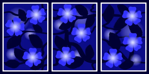 Рамки Цветущими Ветвями Яблони Ночью Настенных Отпечатков Холста Плаката Домашнего — стоковый вектор