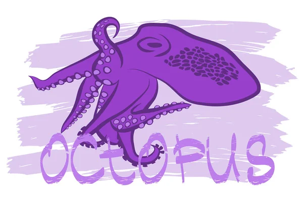 Paarse Octopus Tekst Octopus Vector Illustratie — Stockvector