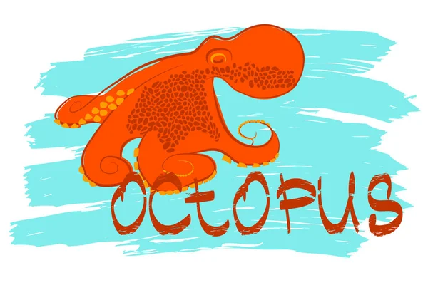 Oranje Octopus Octopus Tekst Witte Achtergrond Vectorillustratie — Stockvector