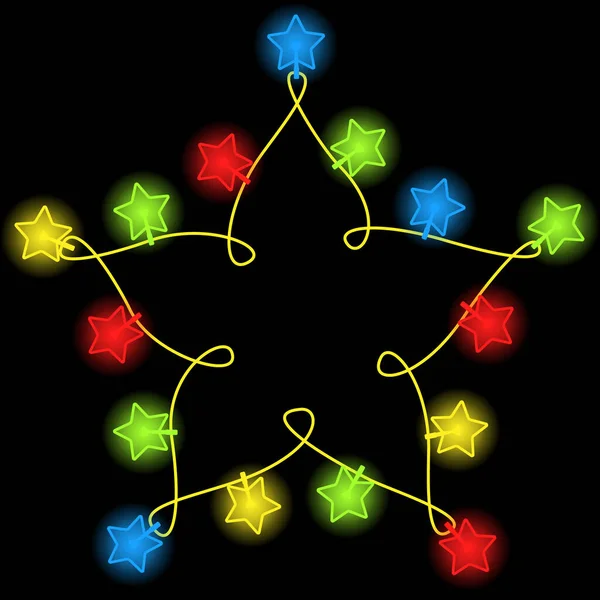 Quadratischer Rahmen Eine Girlande Aus Glühbirnen Form Von Sternen Gibt — Stockvektor