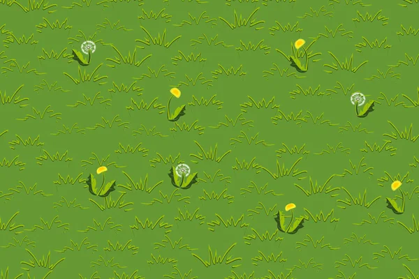 Lawn Grass Dandelions Seamless Vector Pattern — Image vectorielle