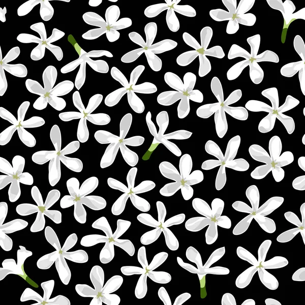 Small White Flowers Black Background Seamless Vector Pattern —  Vetores de Stock