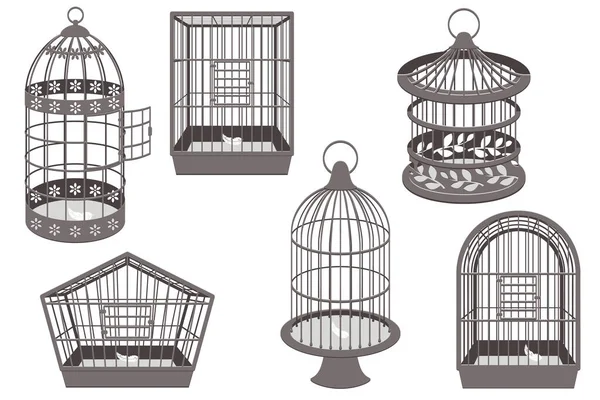 Set Different Bird Cages White Background — Vector de stock