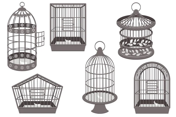 Set Different Bird Cages White Background — Archivo Imágenes Vectoriales