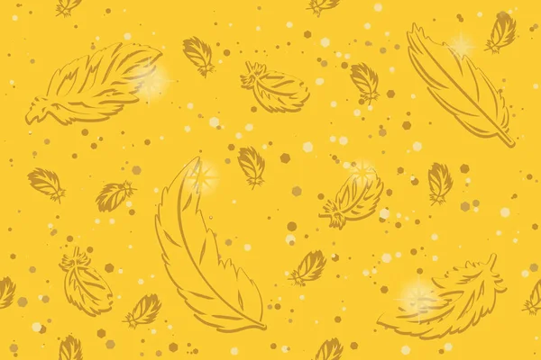 Gold Feathers Glitter Gold Background Seamless Pattern — Stockvektor