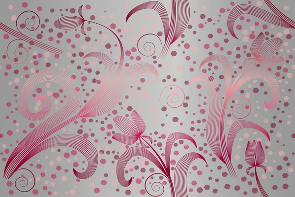 Цветочный Розовый Серый Графический Бесшовный Векторный Узор — стоковый вектор
