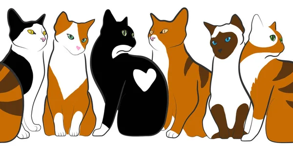 Several Colorful Cats Sitting Vector Illustration — Vector de stock