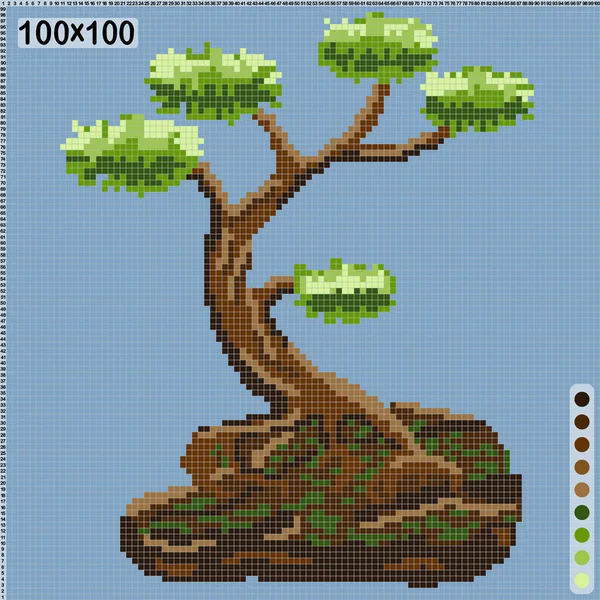 Modèle Pour Point Croix Tricot Bonsaï Arbre Sur Image Vectorielle — Image vectorielle