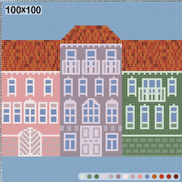 Modèle Pour Point Croix Tricot Images Vectorielles Vieilles Maisons Ville — Image vectorielle
