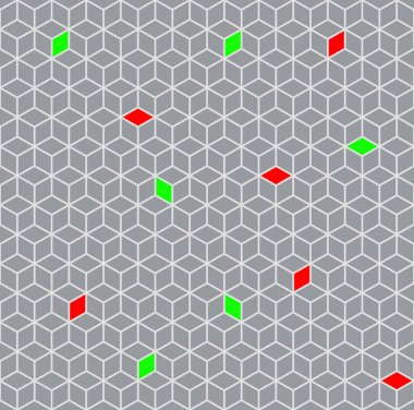 Basit minimalist soyut vektör deseni - parlak kırmızı ve yeşil parçalı açık gri eşkenar dörtgenler