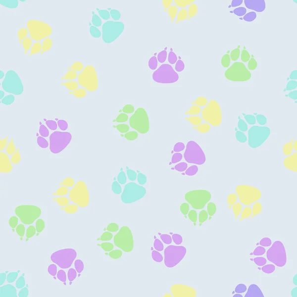 Многоцветные Отпечатки Лап Собак Нежный Бесшовный Узор Акварельных Цветах — стоковый вектор