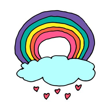 Bulutlardaki gökkuşağı kalp damlası vektörü