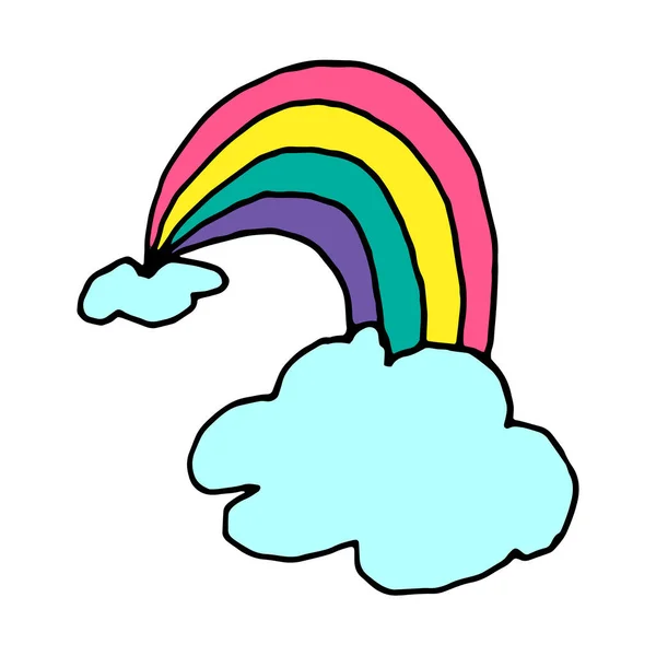 Rainbow on two clouds colorful vector doodle — Stock Vector