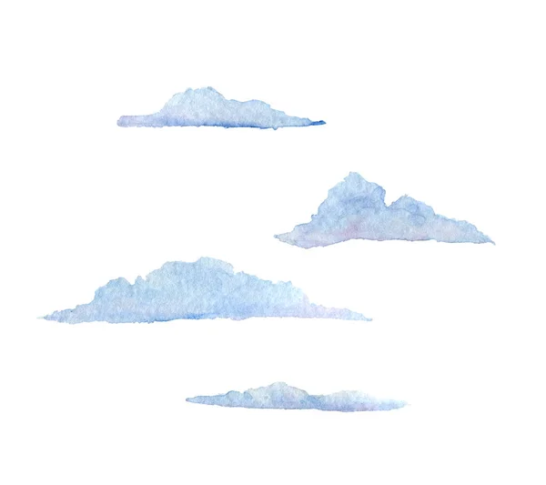 Weiche Wolken Aquarell handgezeichnetes Cliparts Set — Stockfoto