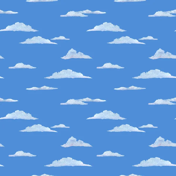 Clouds on blue sky watercolor seamless pattern — Stock Photo, Image