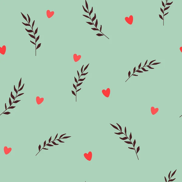 Kalpler ve dallar romantik vektörler pürüzsüz desen — Stok Vektör