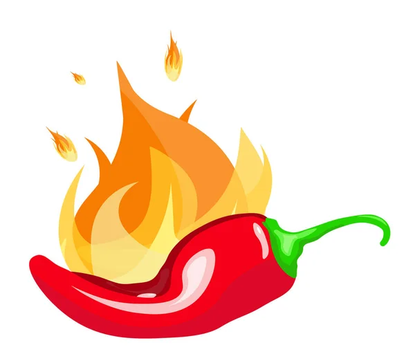 辣椒是热的与火在孤立的背景下在扁平的食物。 . — 图库矢量图片