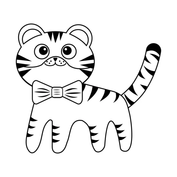 Mały tygrys cub czarny zarys, wektor izolowany ilustracja — Wektor stockowy