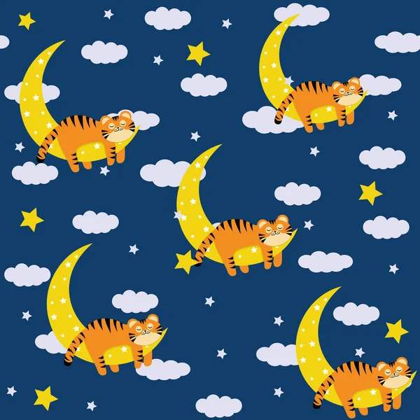 Tiger unge sover på månen, mönster, färg vektor illustration — Stock vektor