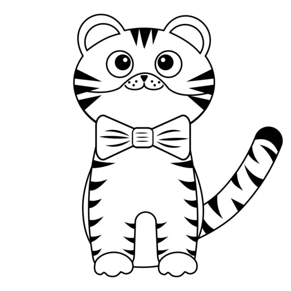 Mały tygrys cub czarny zarys, wektor izolowany ilustracja — Wektor stockowy