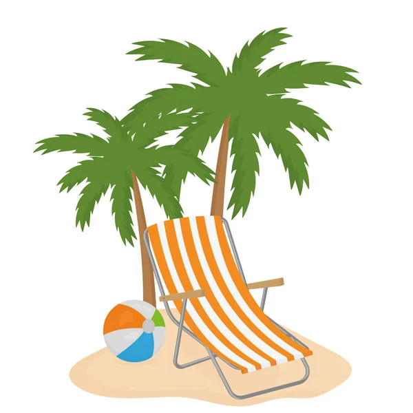 ( 영어 ) Chaise longue on the background of palm trees, color isolated cartoon-style illustration — 스톡 벡터