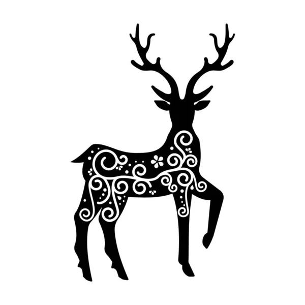 Силуэт оленя с орнаментом, изолированная иллюстрация — стоковый вектор