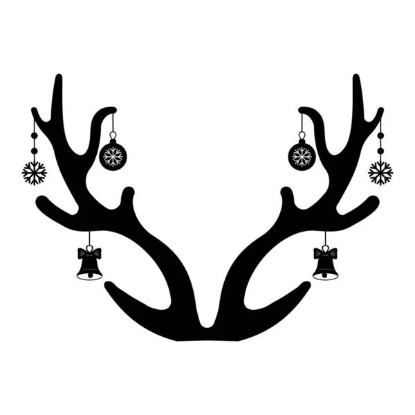 Рождественские рога оленя с черной изоляцией гирлянды векторная икона — стоковый вектор
