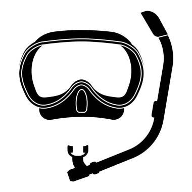 Maske ve şnorkel, izole vektör çizimi, siyah siluet simgesi