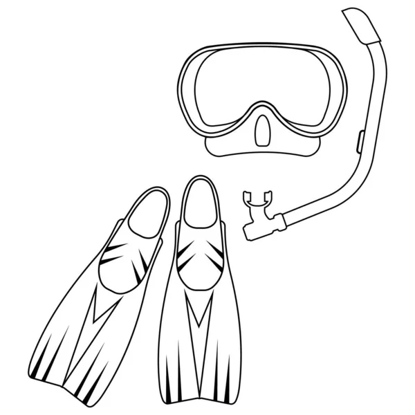Diving mask and fins, isolated vector illustration contour — 图库矢量图片
