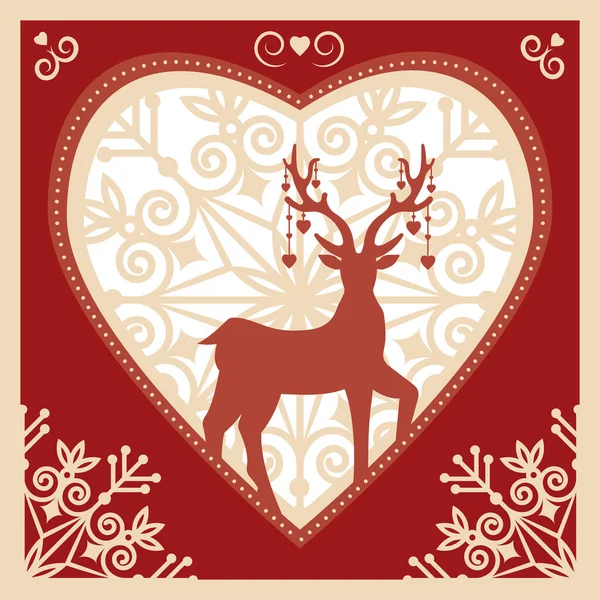 Postcard with a deer in love, color vector illustration vintage — Stock Vector