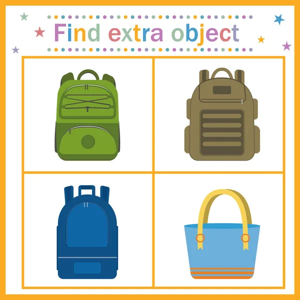 Find Extra Object School Backpacks Task Children — 스톡 벡터