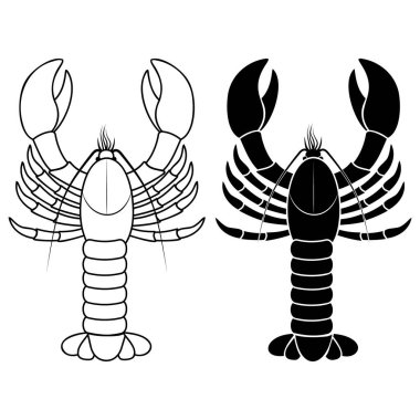 Lobster, black stencil vector illustration on white background.