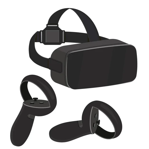 Óculos de realidade virtual e um joystick isolado em um fundo branco, ilustração vetorial de cor Ilustração De Stock