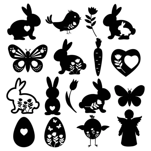 Conjunto de iconos de Pascua, silueta negra ilustración vectorial aislada Ilustraciones De Stock Sin Royalties Gratis