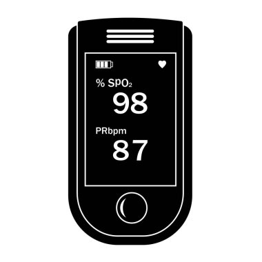 Oksijen ölçme cihazı, siyah siluet simgesi karikatür biçiminde izole edilmiş vektör çizimi