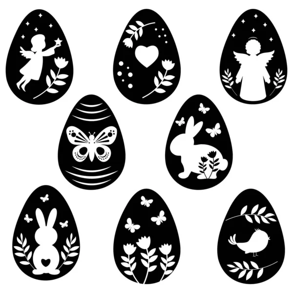 Conjunto de huevos de Pascua con ilustraciones, ilustración aislada de vectores de color Vector De Stock