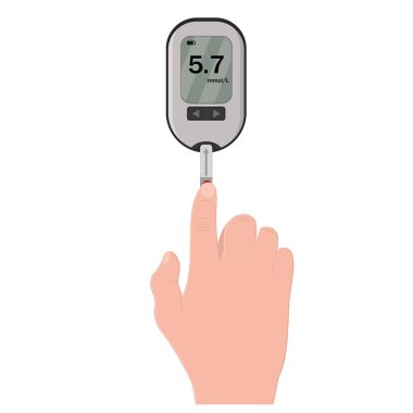 Kan şekeri testi çizimi. Daiabetes kan testi, elinde glukometre tutan adam.