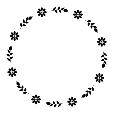 Yuvarlak botanik çerçeve siyah, vektör izole resimleme