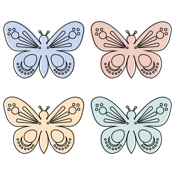 Разноцветные изолированные бабочки на белом фоне, векторная иллюстрация — стоковый вектор