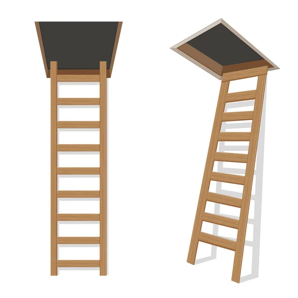 Houten ladder naar de zolder vectorillustratie geïsoleerd op witte achtergrond — Stockvector