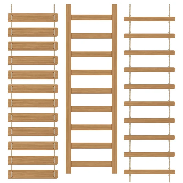 Tres escaleras de cuerda aisladas sobre un fondo blanco. Ilustración vectorial a color. — Vector de stock