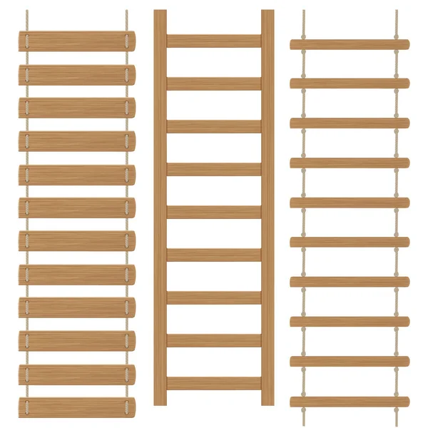 Drie touwladders geïsoleerd op een witte achtergrond. Kleur Vector illustratie. — Stockvector